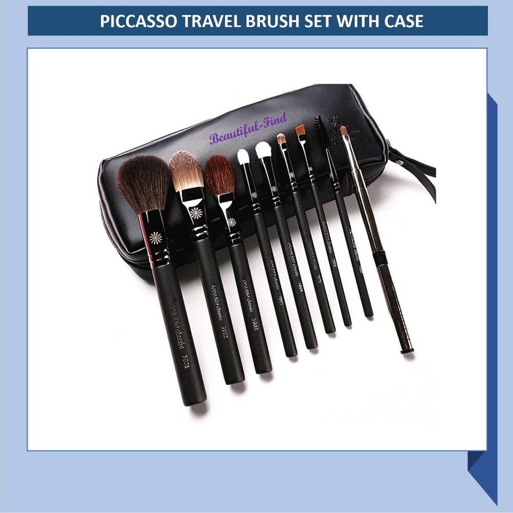 Piccasso Makeup Brush 9 PC. Travel Set with Case. NIB